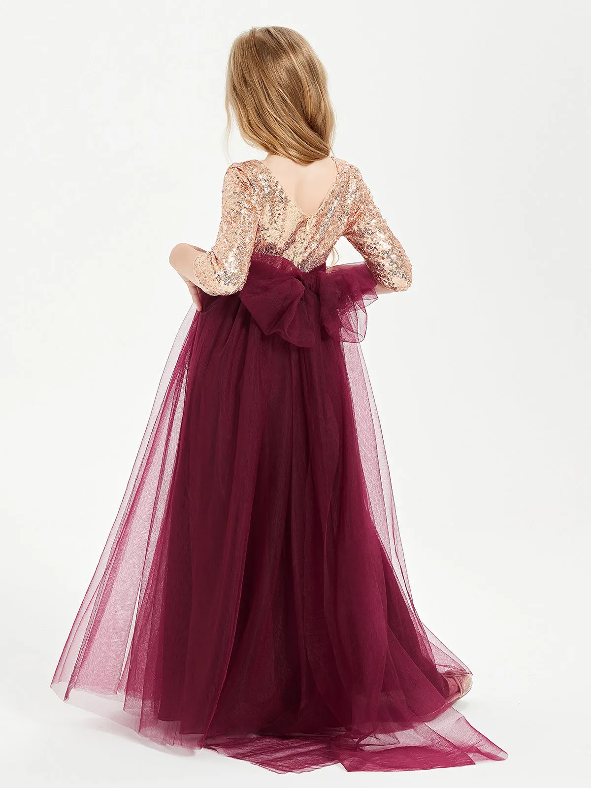 Glamorous Junior Bridesmaid Dresses Sequined Top Burgundy