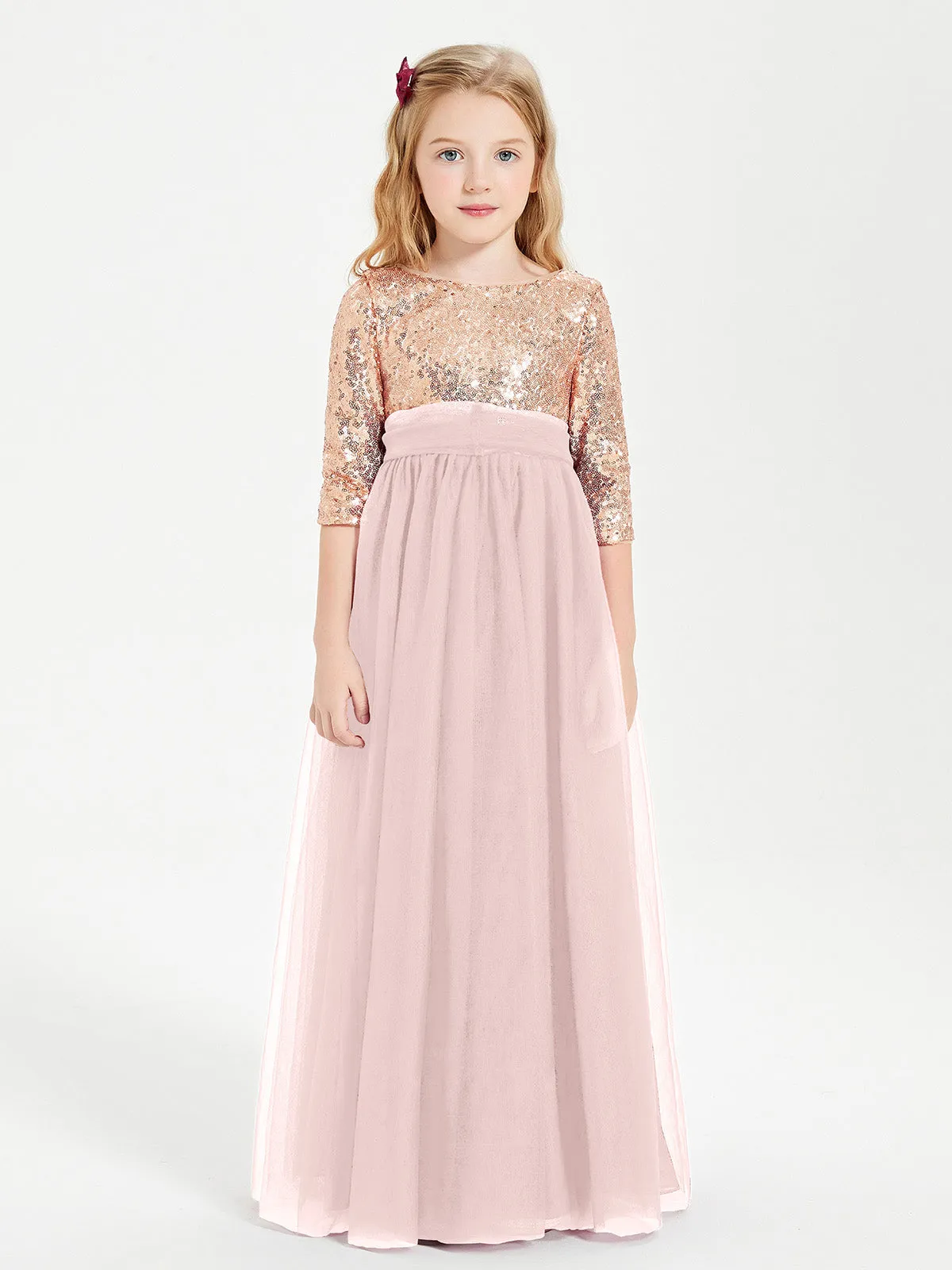 Glamorous Junior Bridesmaid Dresses Sequined Top Dusty Rose