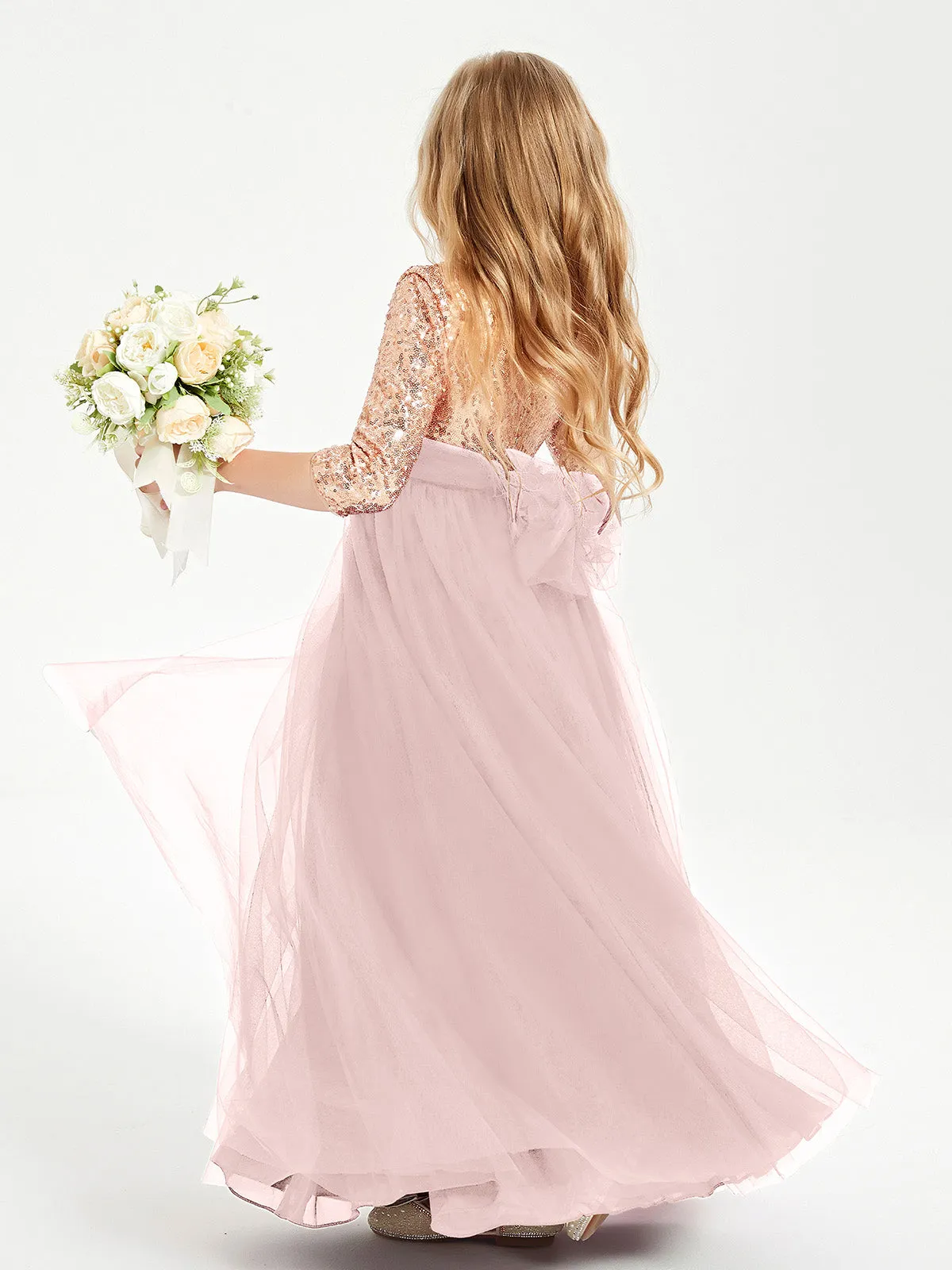 Glamorous Junior Bridesmaid Dresses Sequined Top Dusty Rose