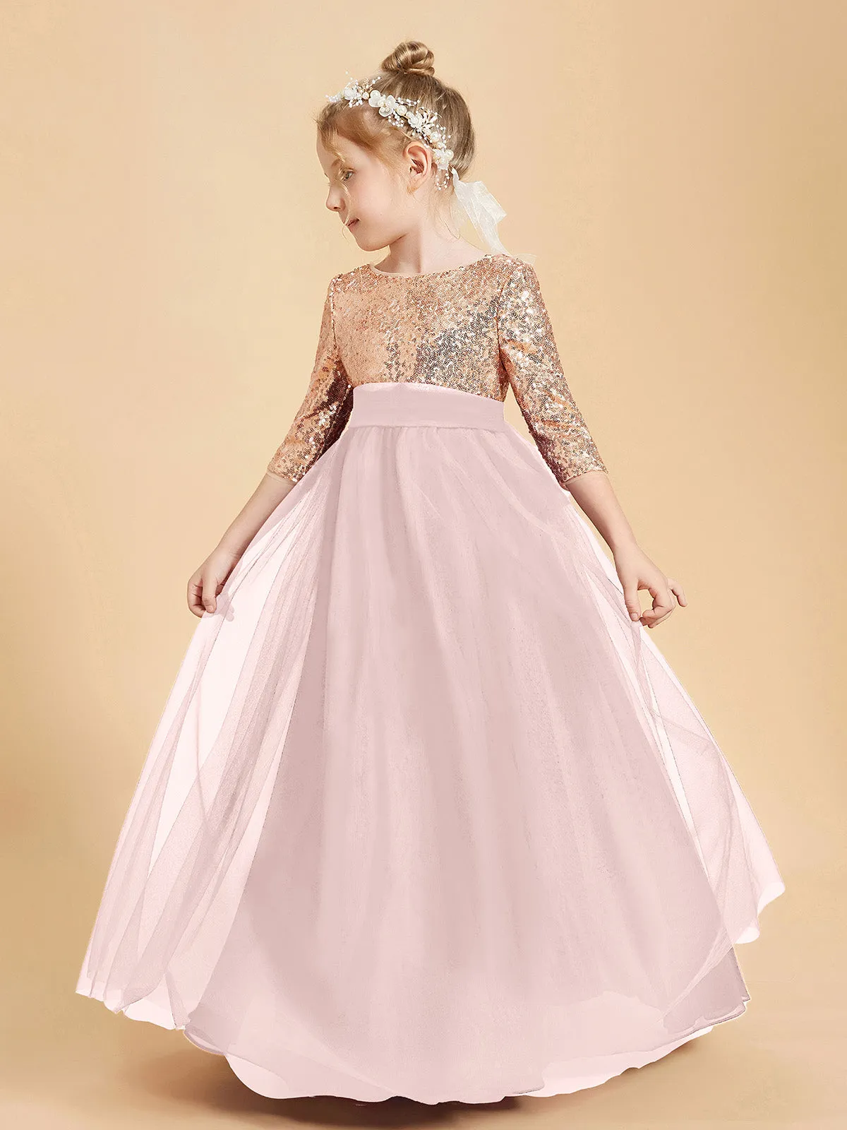 Glamorous Junior Bridesmaid Dresses Sequined Top Dusty Rose