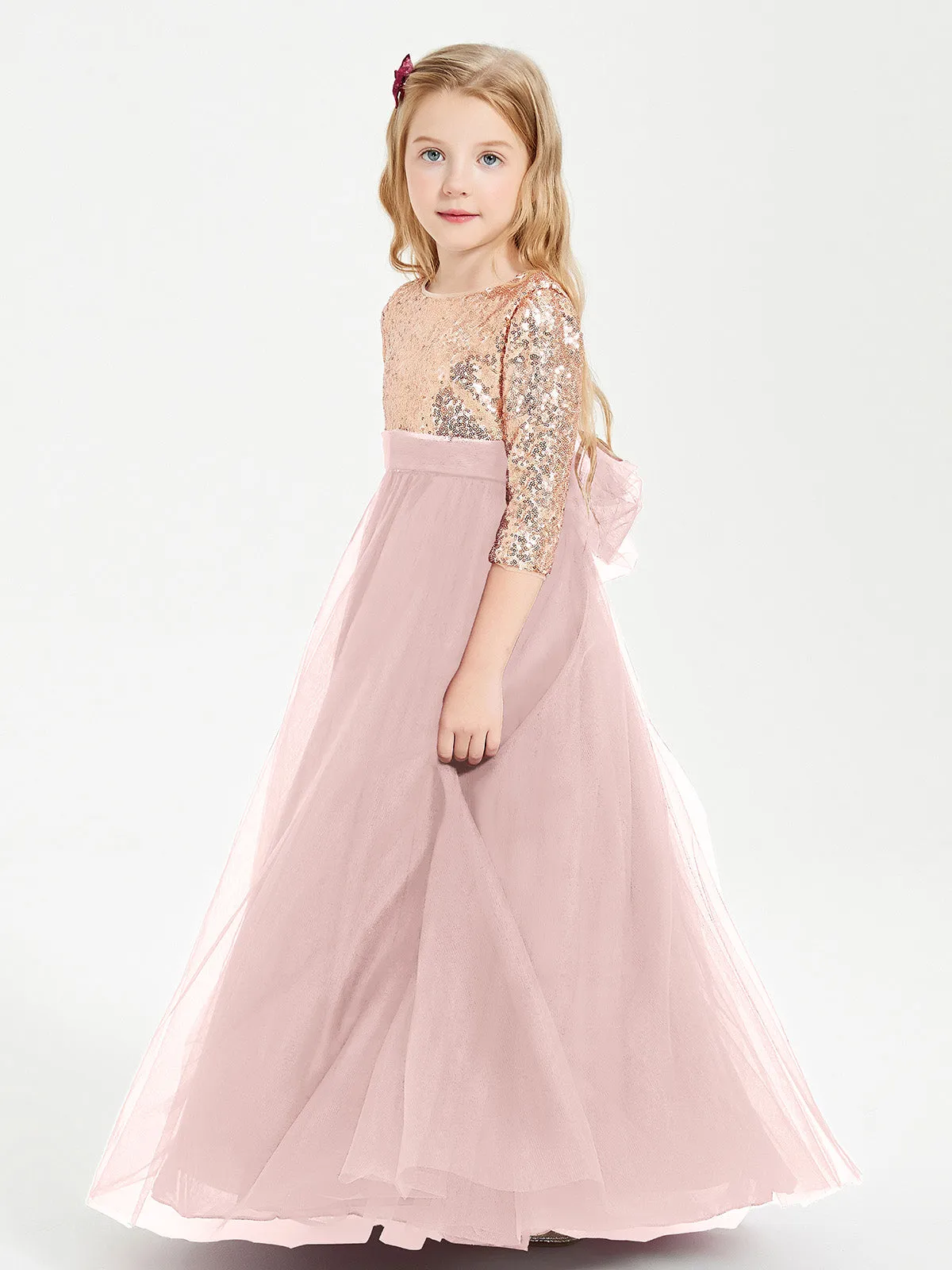 Glamorous Junior Bridesmaid Dresses Sequined Top Dusty Rose