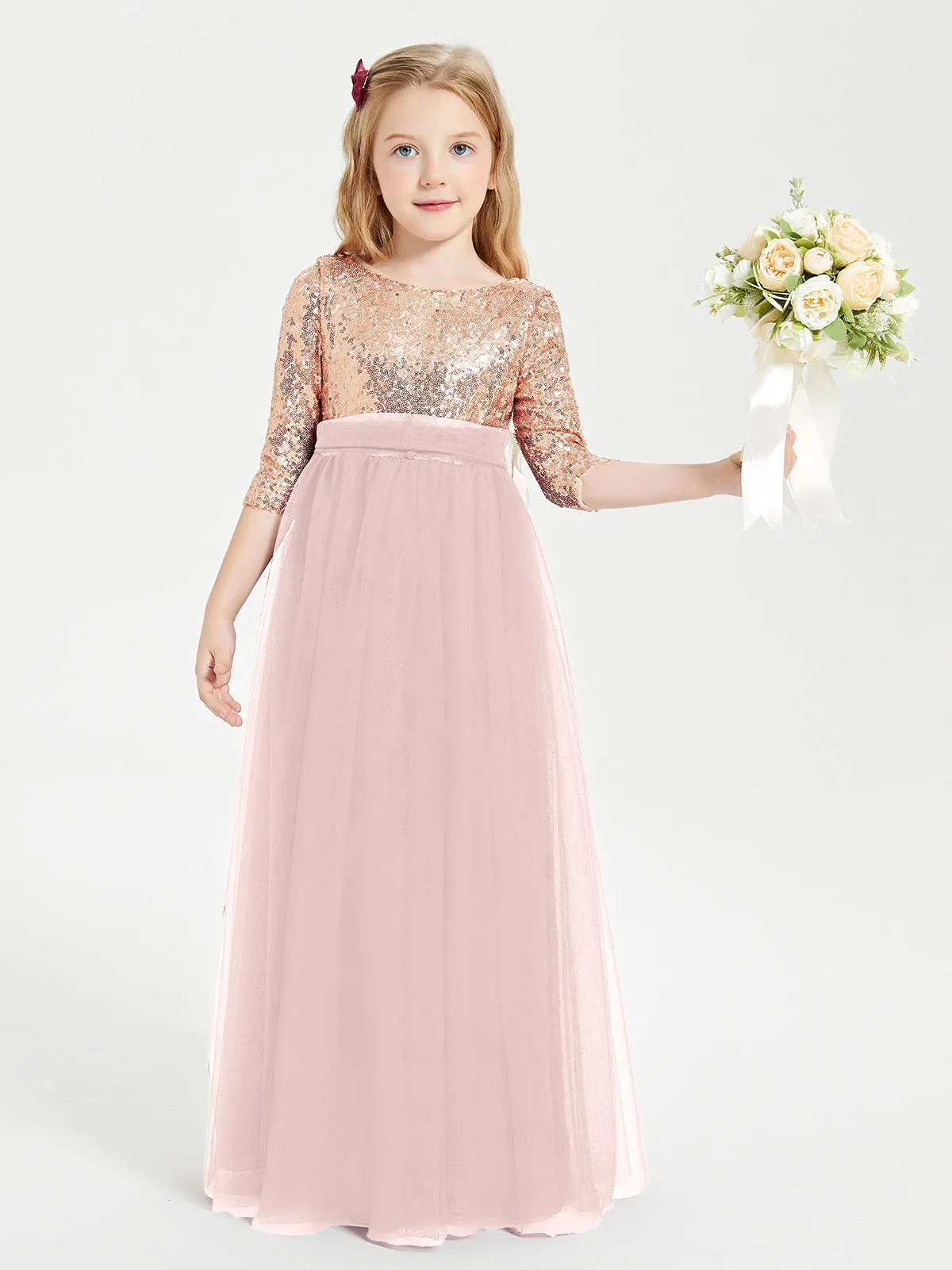 Glamorous Junior Bridesmaid Dresses Sequined Top Dusty Rose