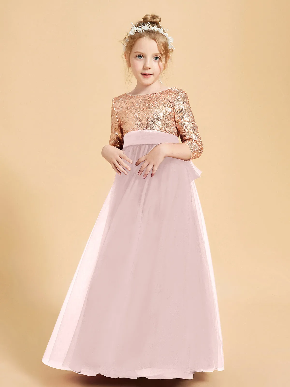 Glamorous Junior Bridesmaid Dresses Sequined Top Dusty Rose