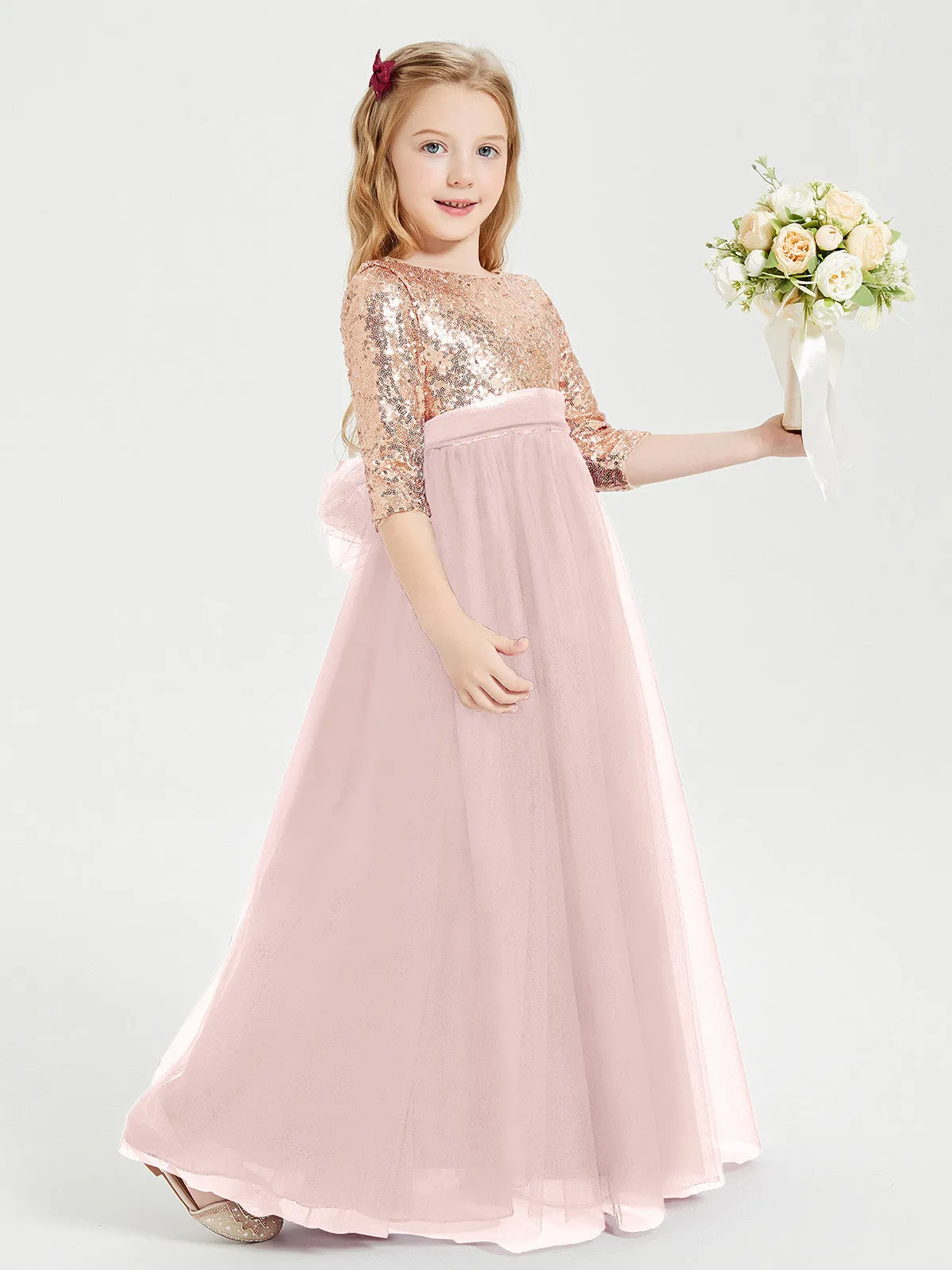 Glamorous Junior Bridesmaid Dresses Sequined Top Dusty Rose