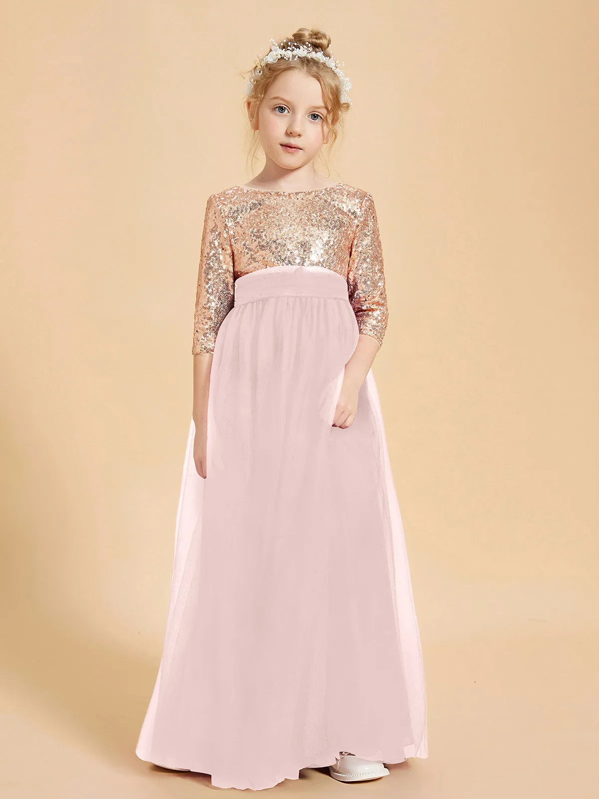 Glamorous Junior Bridesmaid Dresses Sequined Top Dusty Rose