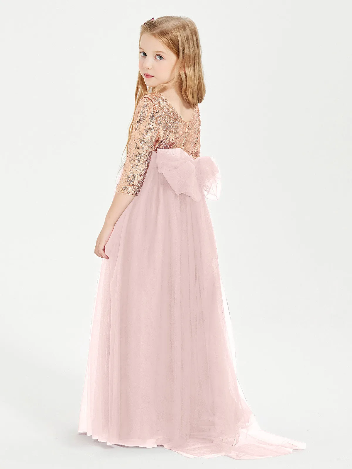 Glamorous Junior Bridesmaid Dresses Sequined Top Dusty Rose