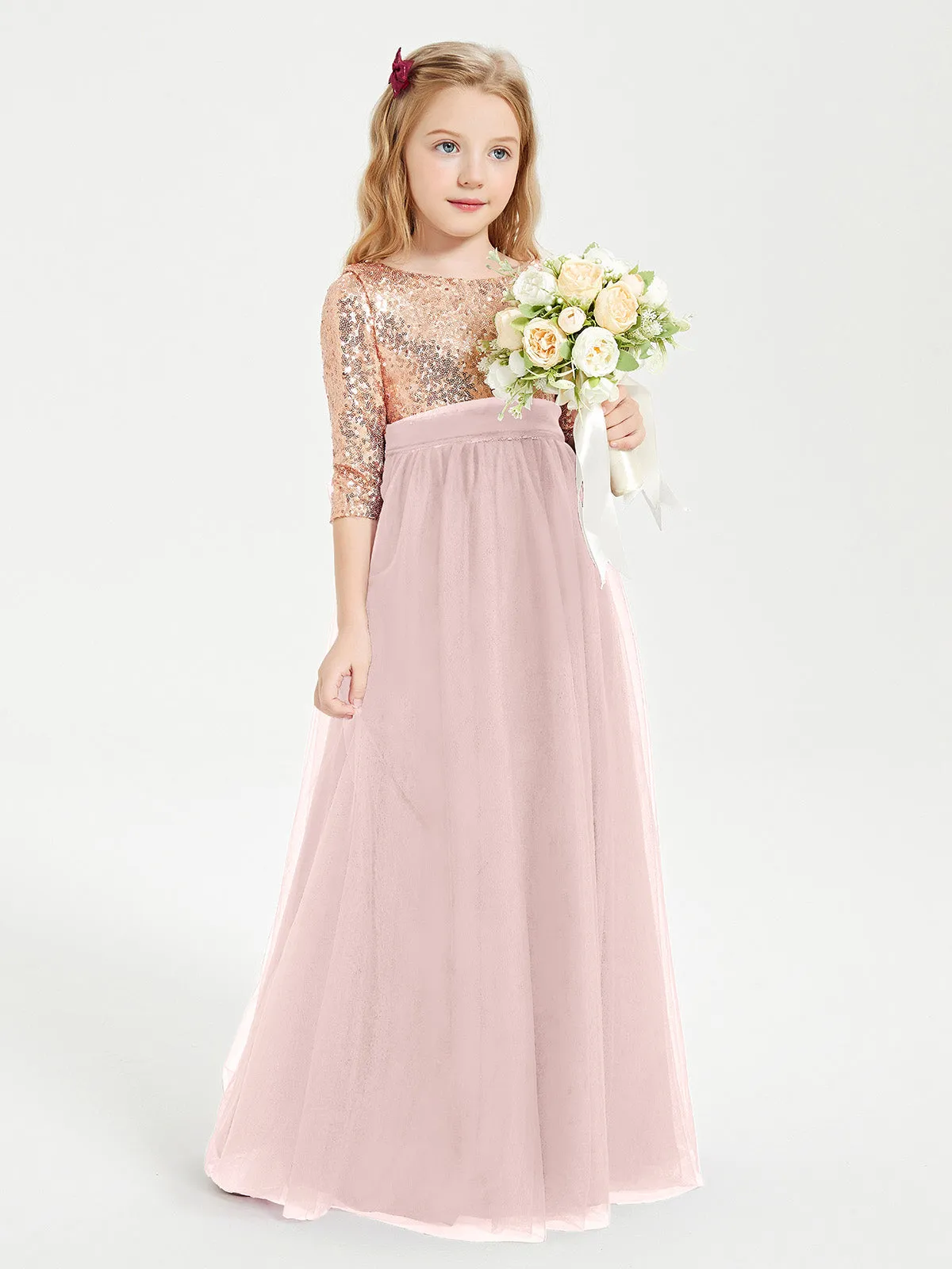 Glamorous Junior Bridesmaid Dresses Sequined Top Dusty Rose