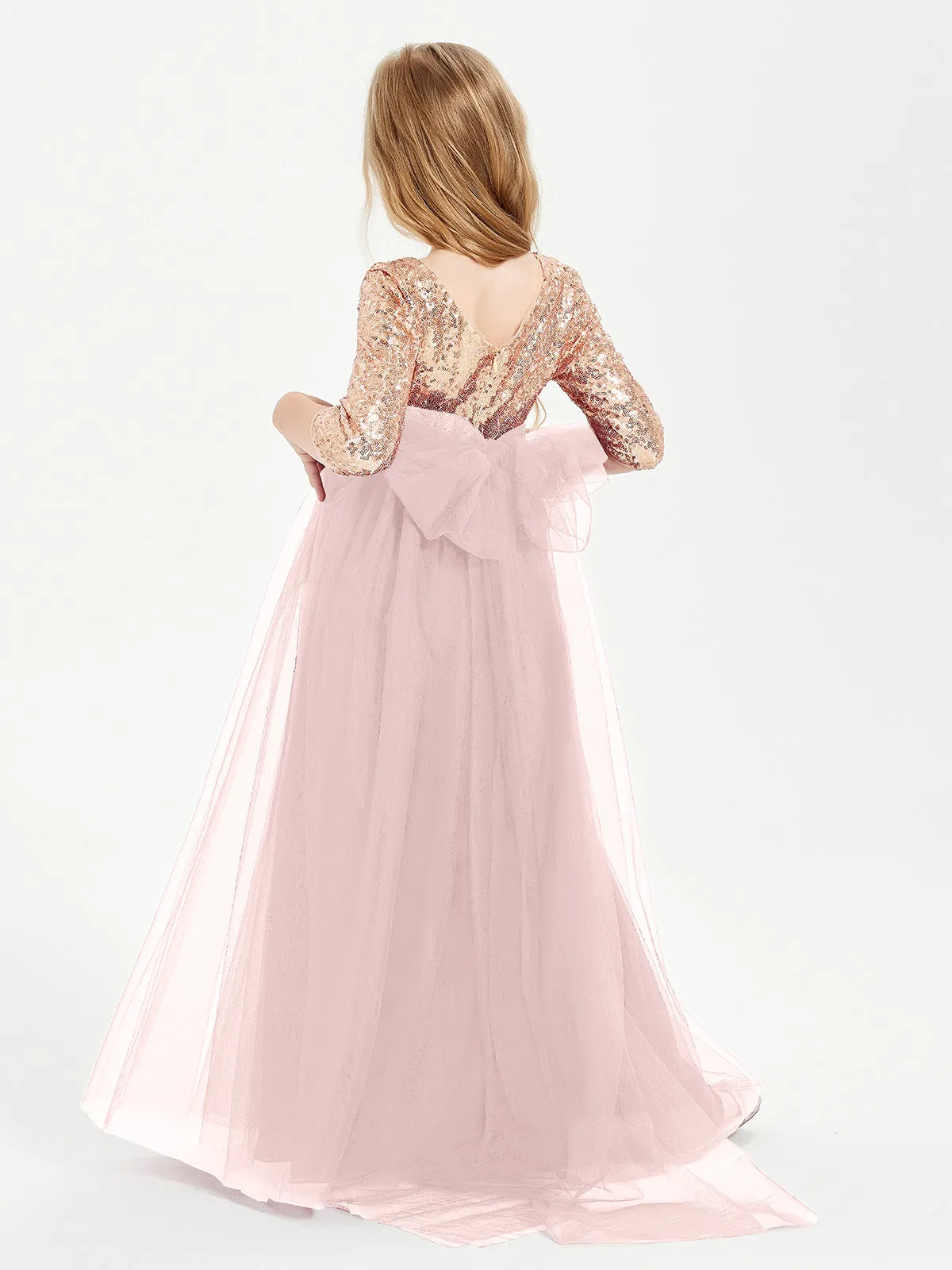 Glamorous Junior Bridesmaid Dresses Sequined Top Dusty Rose