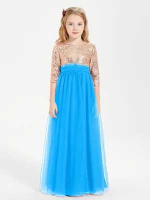 Glamorous Junior Bridesmaid Dresses Sequined Top Ocean Blue