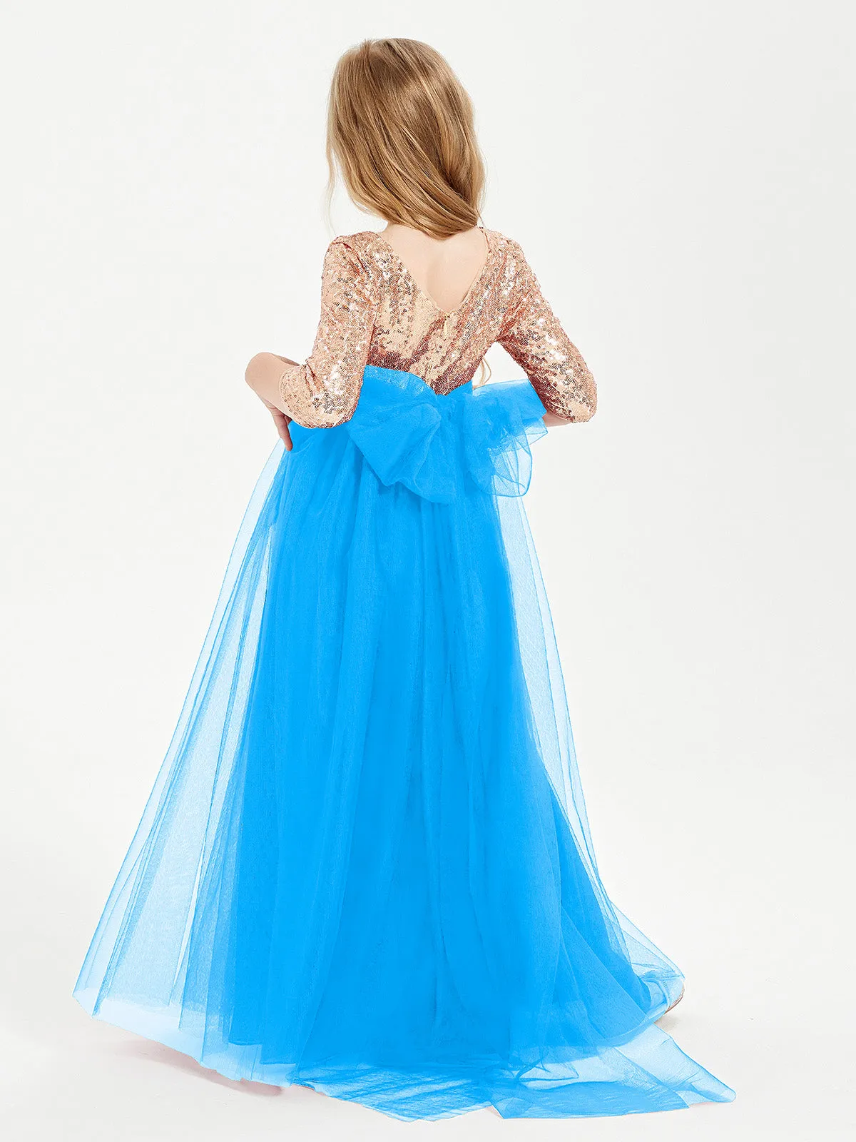 Glamorous Junior Bridesmaid Dresses Sequined Top Ocean Blue