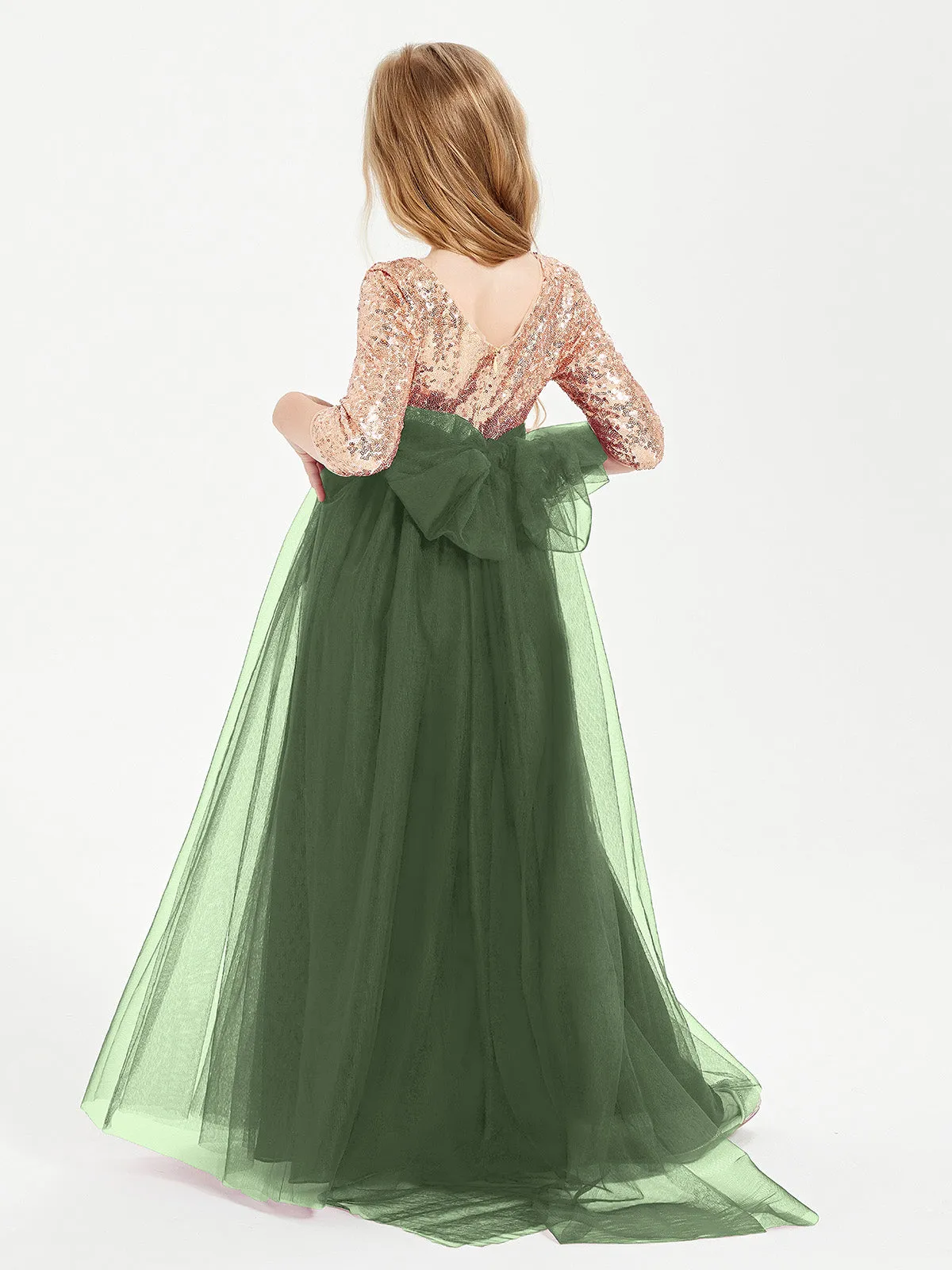 Glamorous Junior Bridesmaid Dresses Sequined Top Olive Green