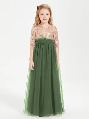 Glamorous Junior Bridesmaid Dresses Sequined Top Olive Green