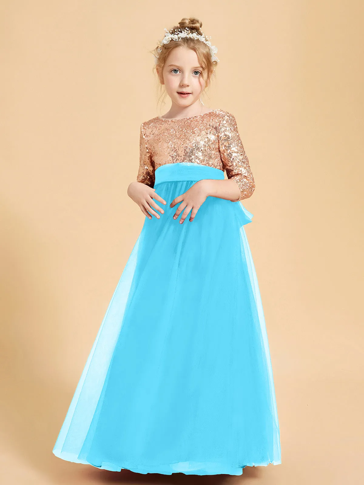 Glamorous Junior Bridesmaid Dresses Sequined Top Pool