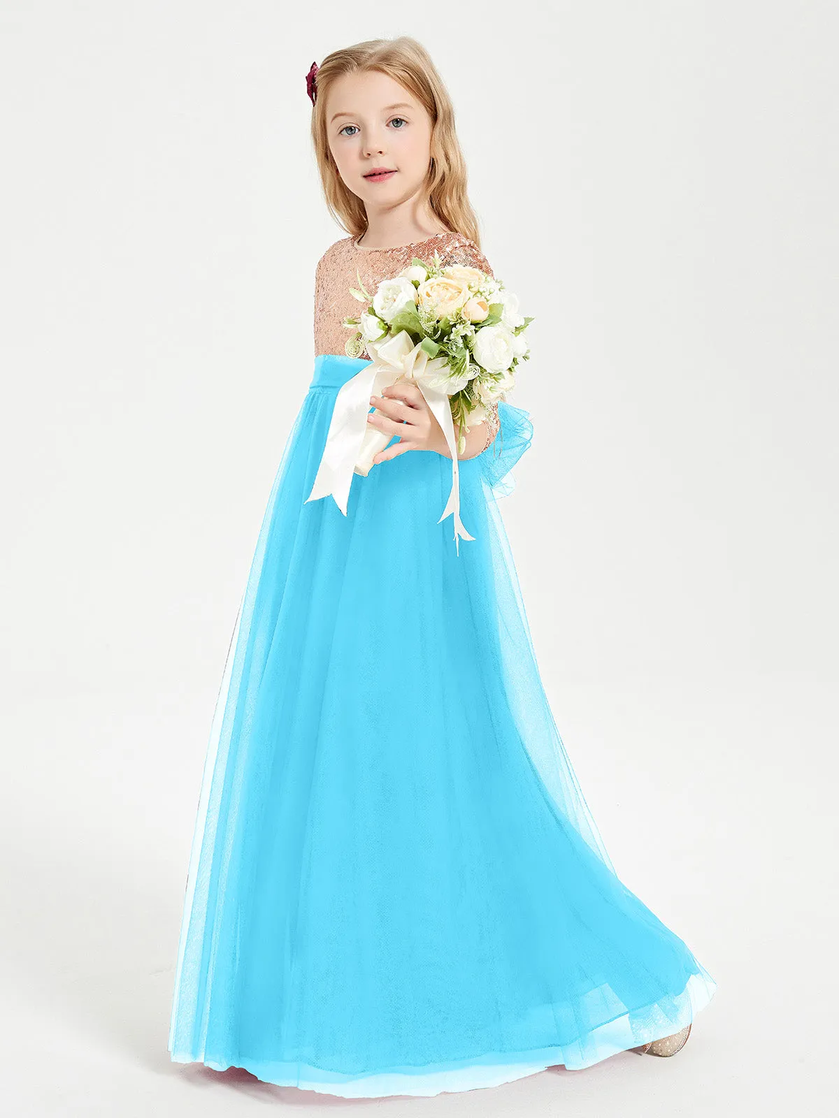 Glamorous Junior Bridesmaid Dresses Sequined Top Pool