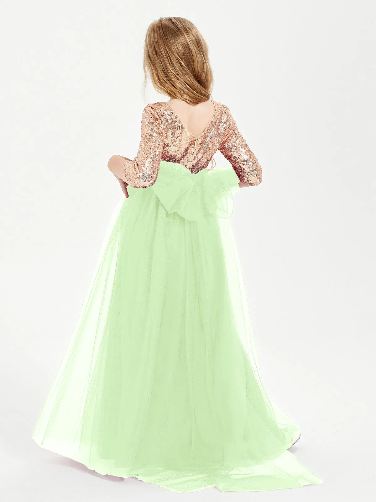 Glamorous Junior Bridesmaid Dresses Sequined Top Sage