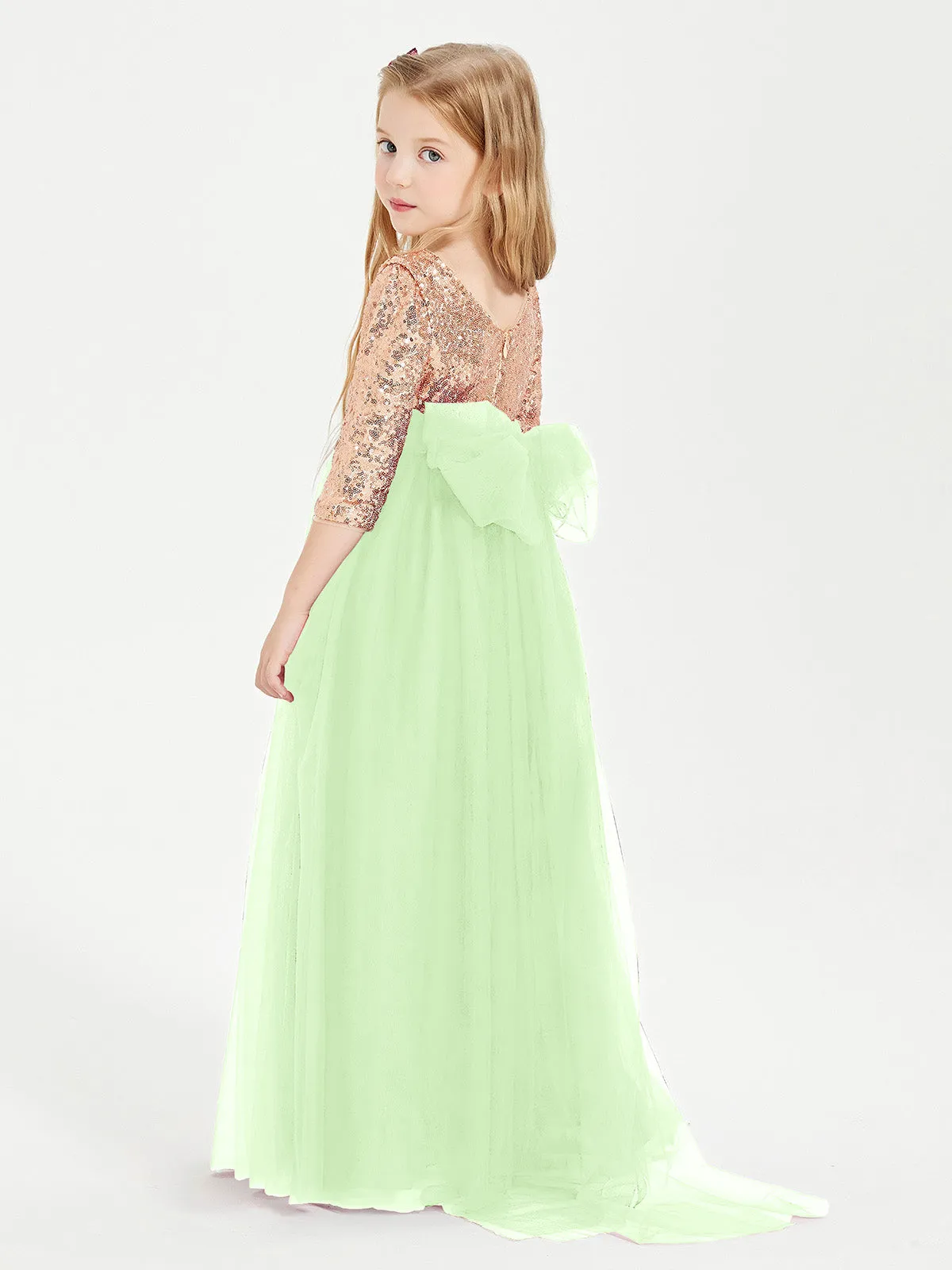 Glamorous Junior Bridesmaid Dresses Sequined Top Sage