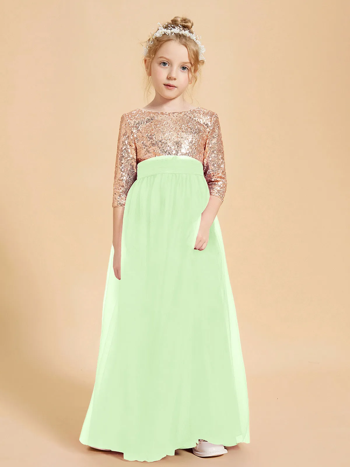 Glamorous Junior Bridesmaid Dresses Sequined Top Sage