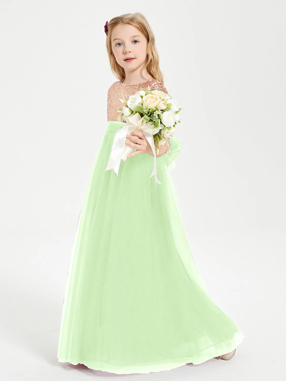 Glamorous Junior Bridesmaid Dresses Sequined Top Sage