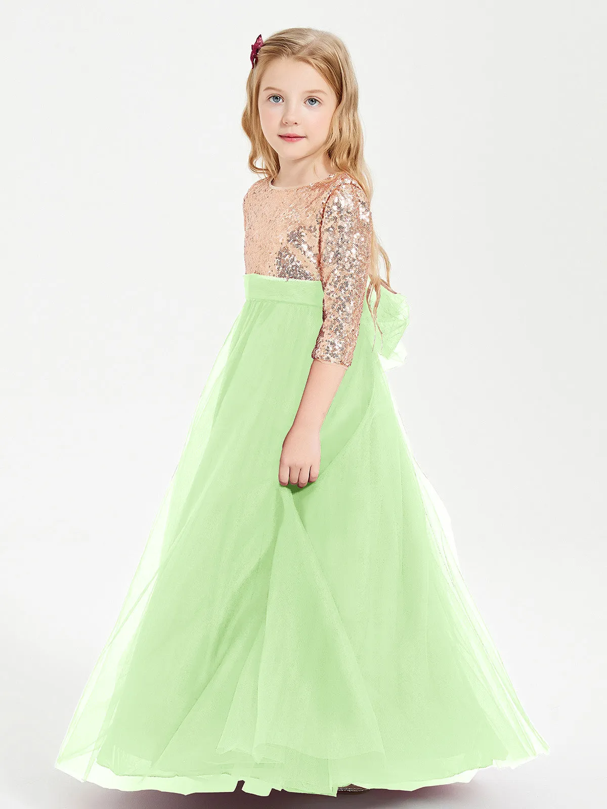 Glamorous Junior Bridesmaid Dresses Sequined Top Sage