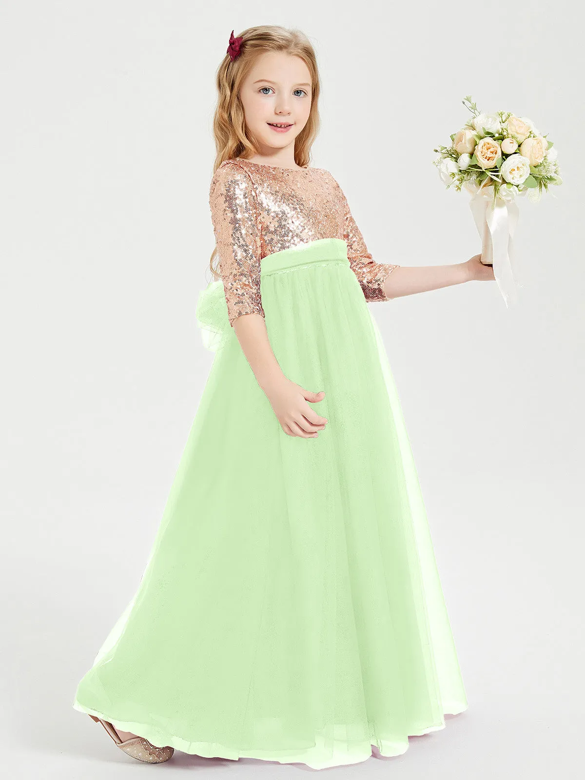 Glamorous Junior Bridesmaid Dresses Sequined Top Sage