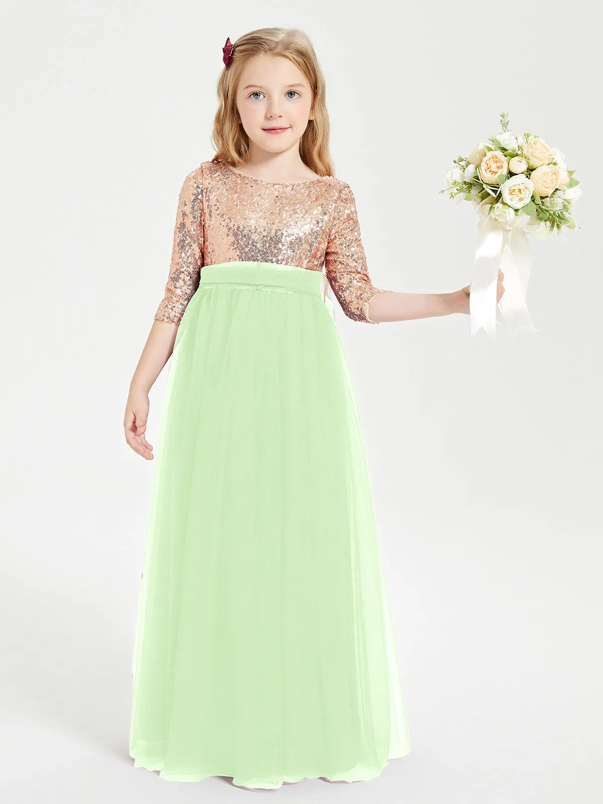 Glamorous Junior Bridesmaid Dresses Sequined Top Sage