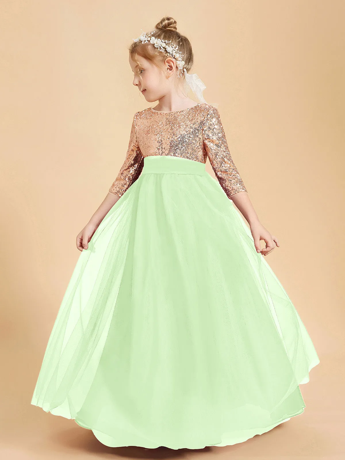 Glamorous Junior Bridesmaid Dresses Sequined Top Sage