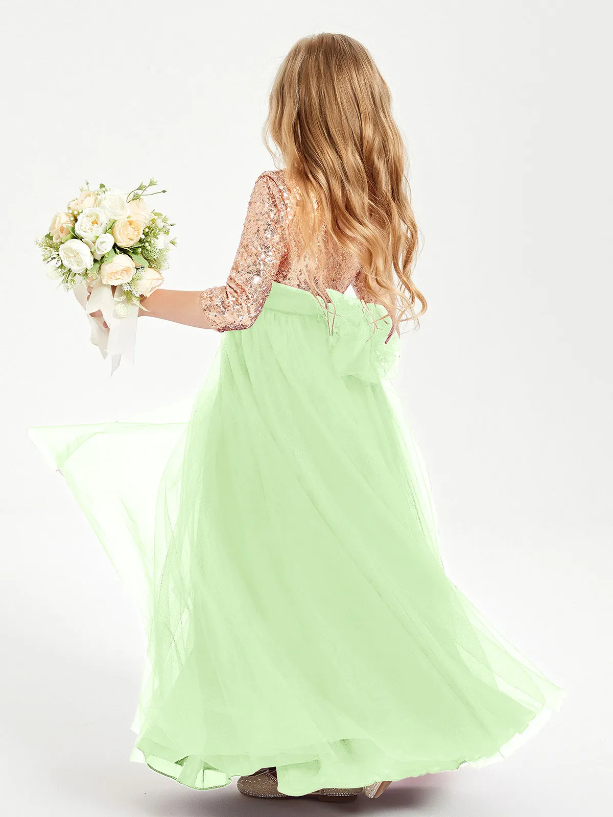 Glamorous Junior Bridesmaid Dresses Sequined Top Sage