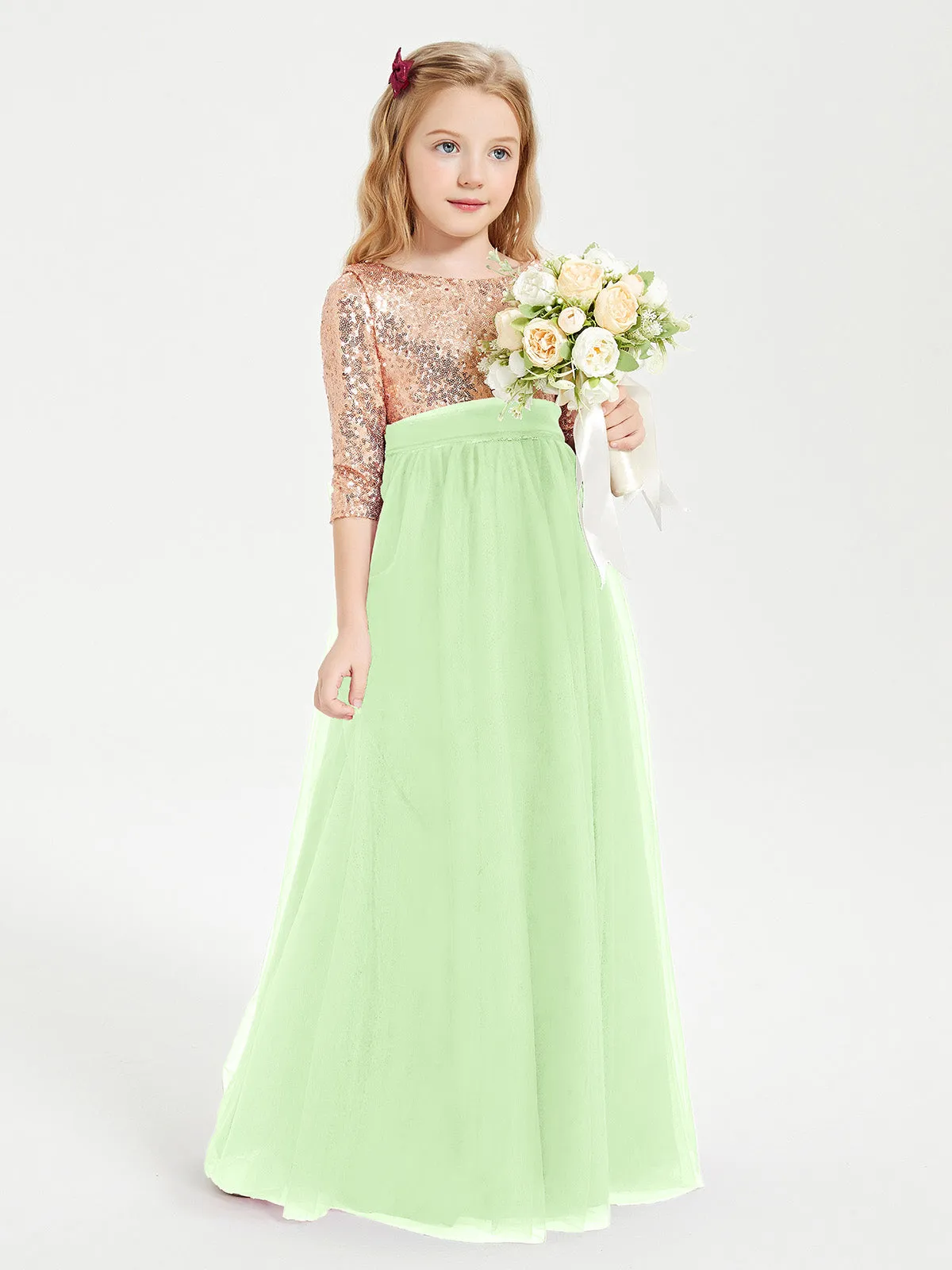 Glamorous Junior Bridesmaid Dresses Sequined Top Sage