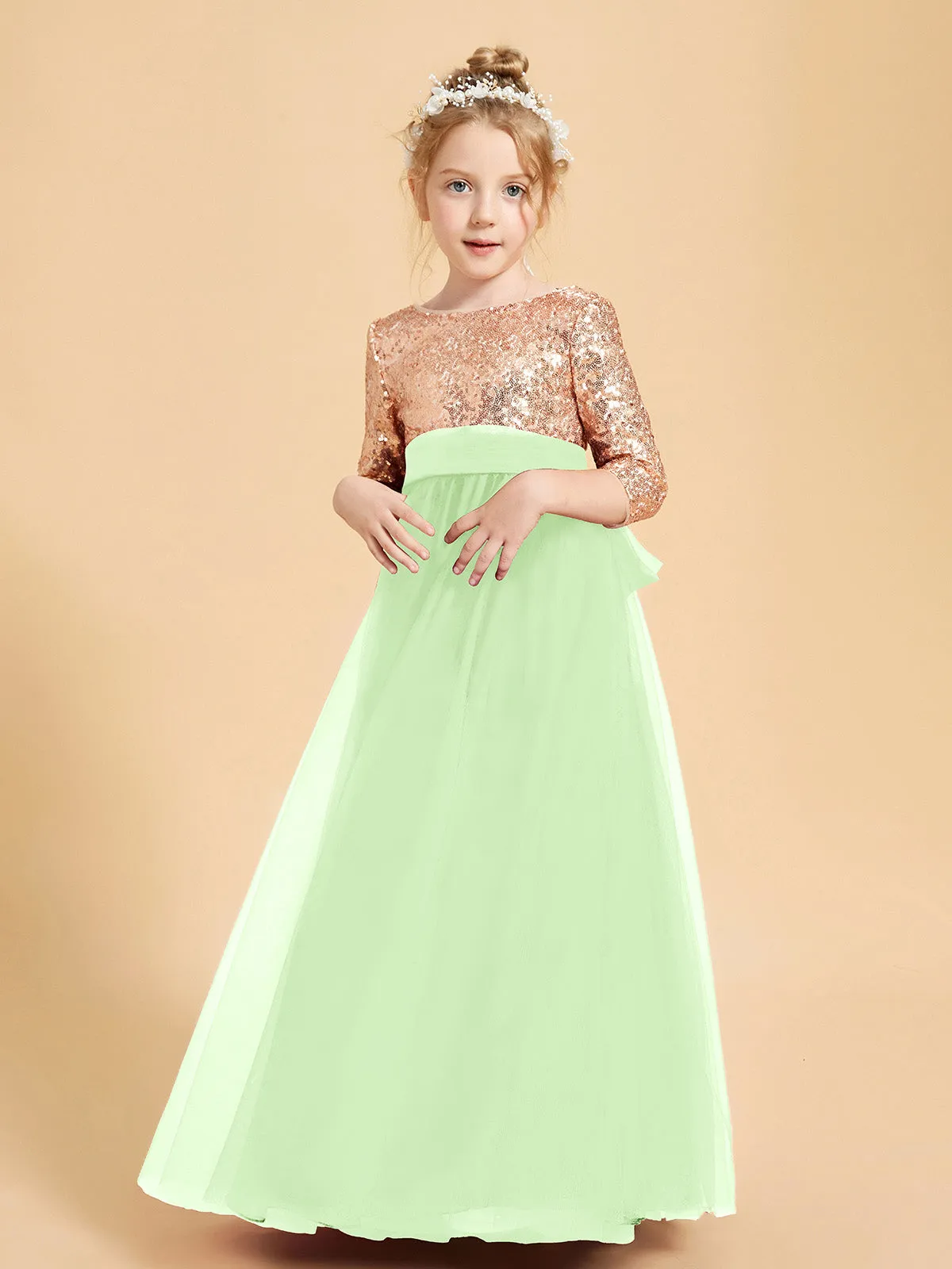 Glamorous Junior Bridesmaid Dresses Sequined Top Sage