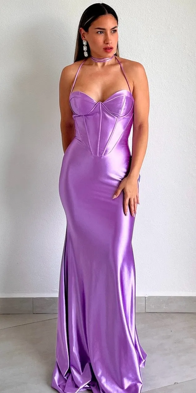 Glamorous Sweetheart Lilac Satin Corset Gown