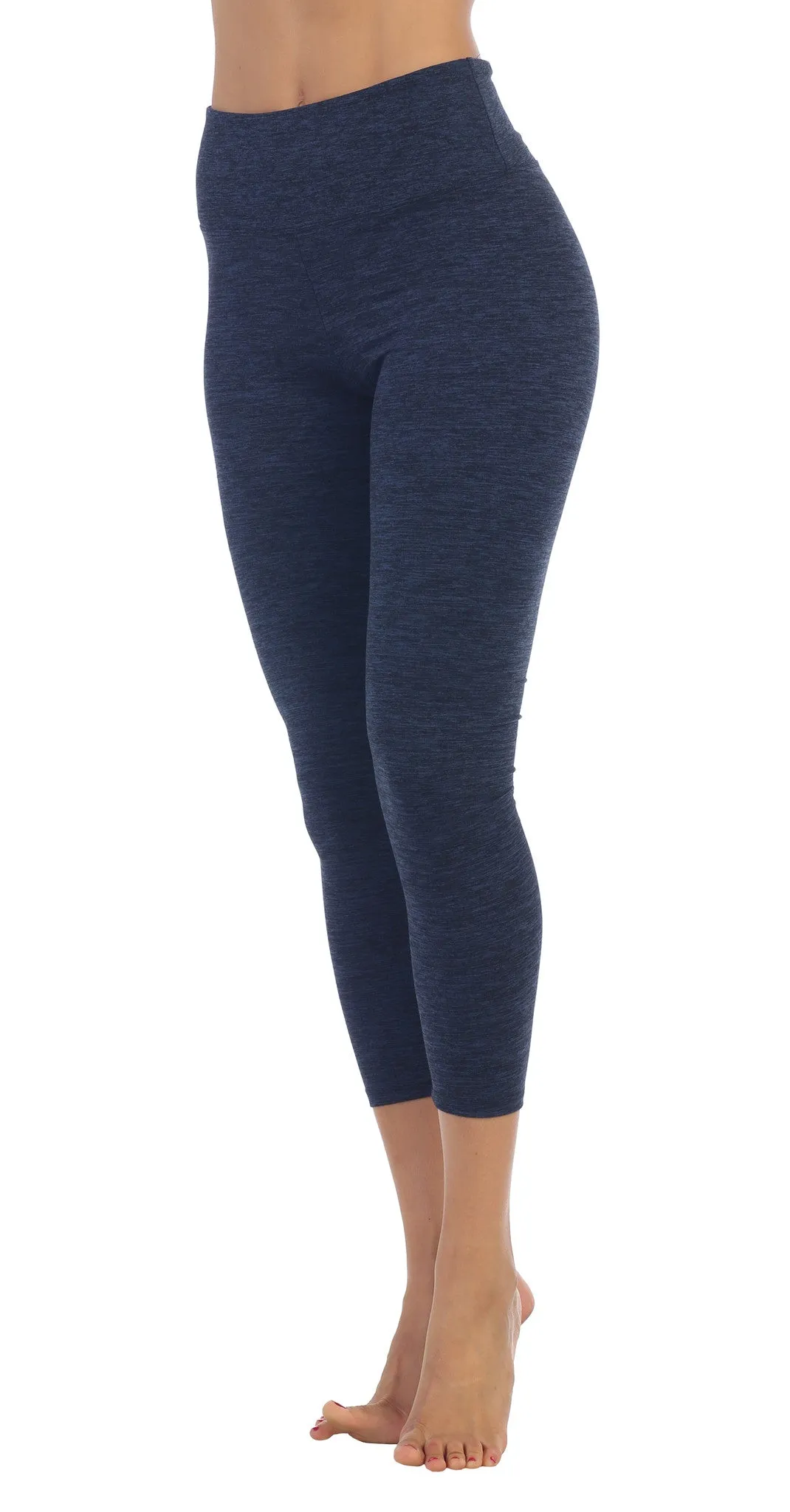 Heather Spacedye Gray Three Fourth Length High Waist Leggings