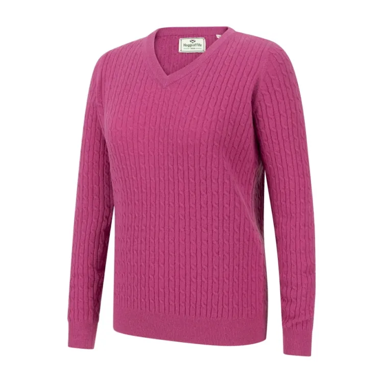 Hoggs of Fife Ladies Lauder Cable Pullover - Cerise