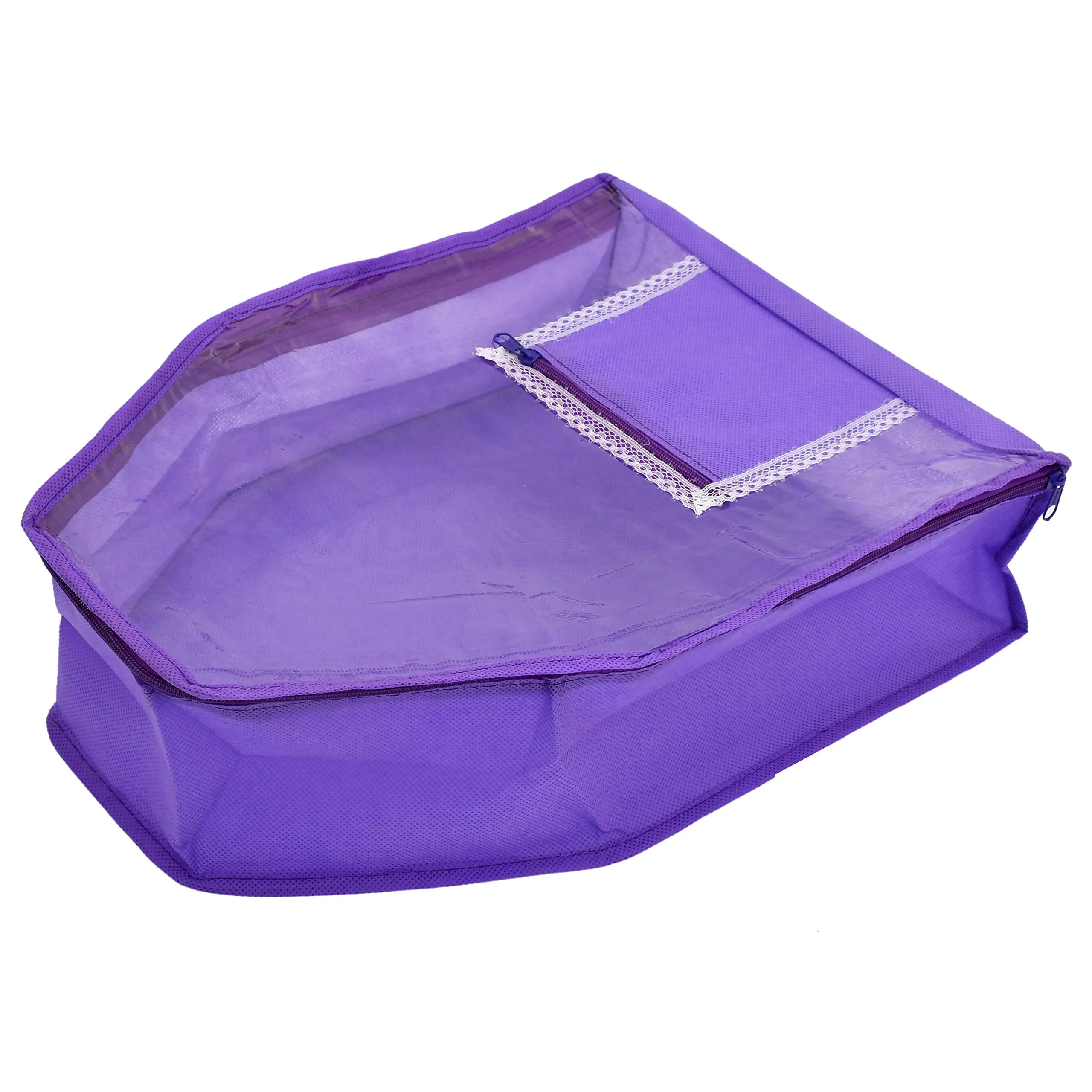 Kuber Industries 12 Piece Non Woven Blouse Cover with Front Transparent Window with Attached Pocket Set (Purple)