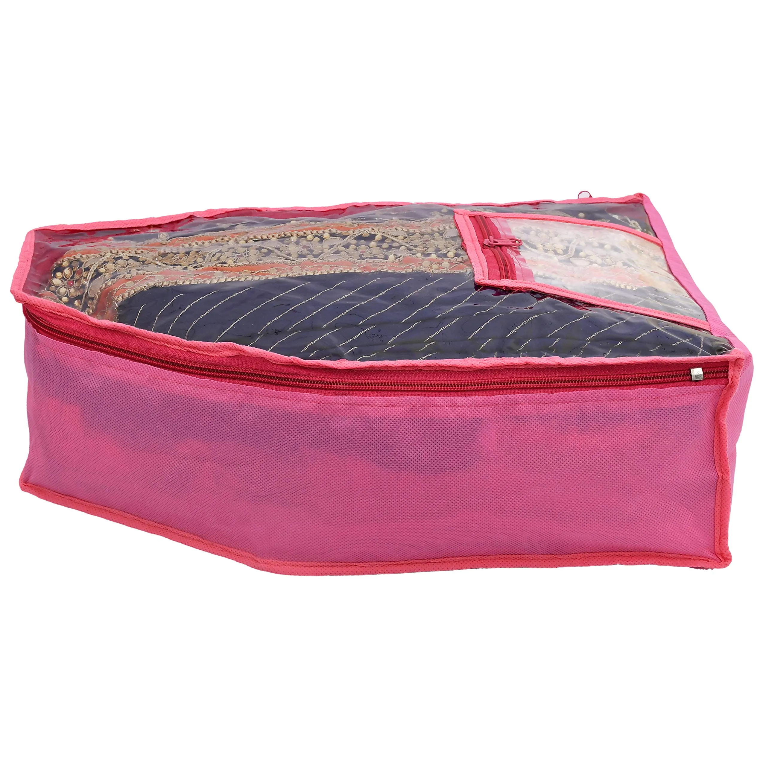 Kuber Industries 3 Piece Non Woven Blouse Cover with Front Transparent Window with Attached Pocket Set (Pink) (CTKTC45248)