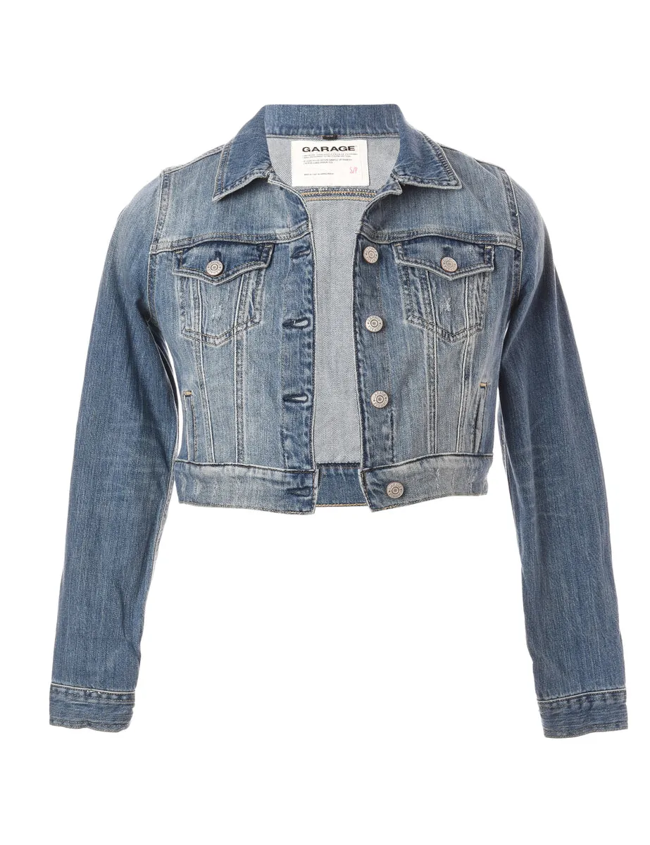 Label Cropped Denim Jacket With Waistband