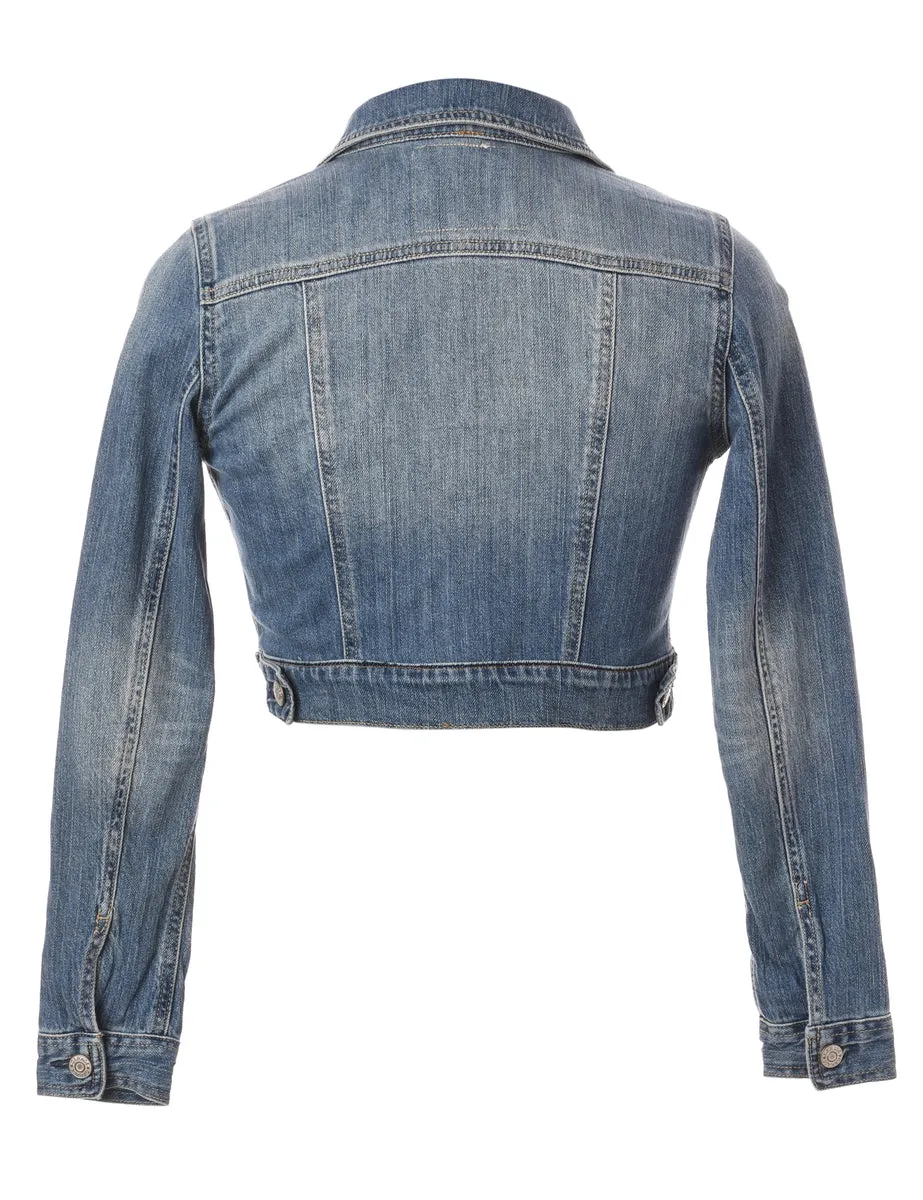 Label Cropped Denim Jacket With Waistband