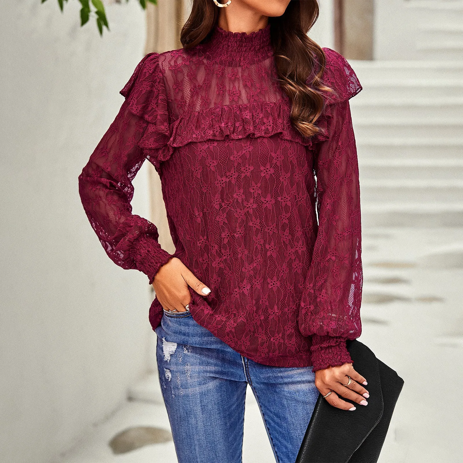 Lace Pullover Elegant Commuter Long-Sleeved Top Wholesale Women'S Tops