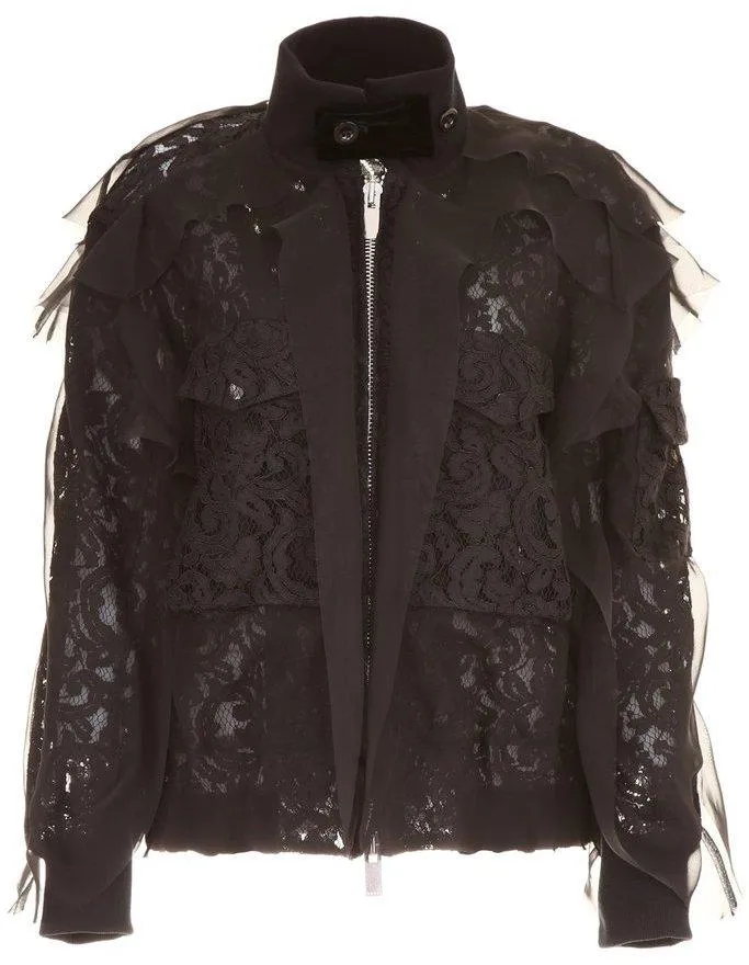 Lace Ruffle Bomber Jacket