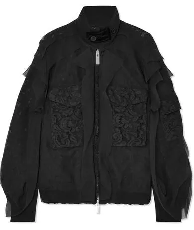 Lace Ruffle Bomber Jacket