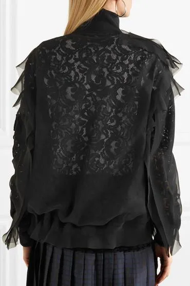 Lace Ruffle Bomber Jacket