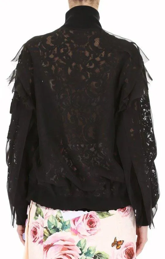 Lace Ruffle Bomber Jacket