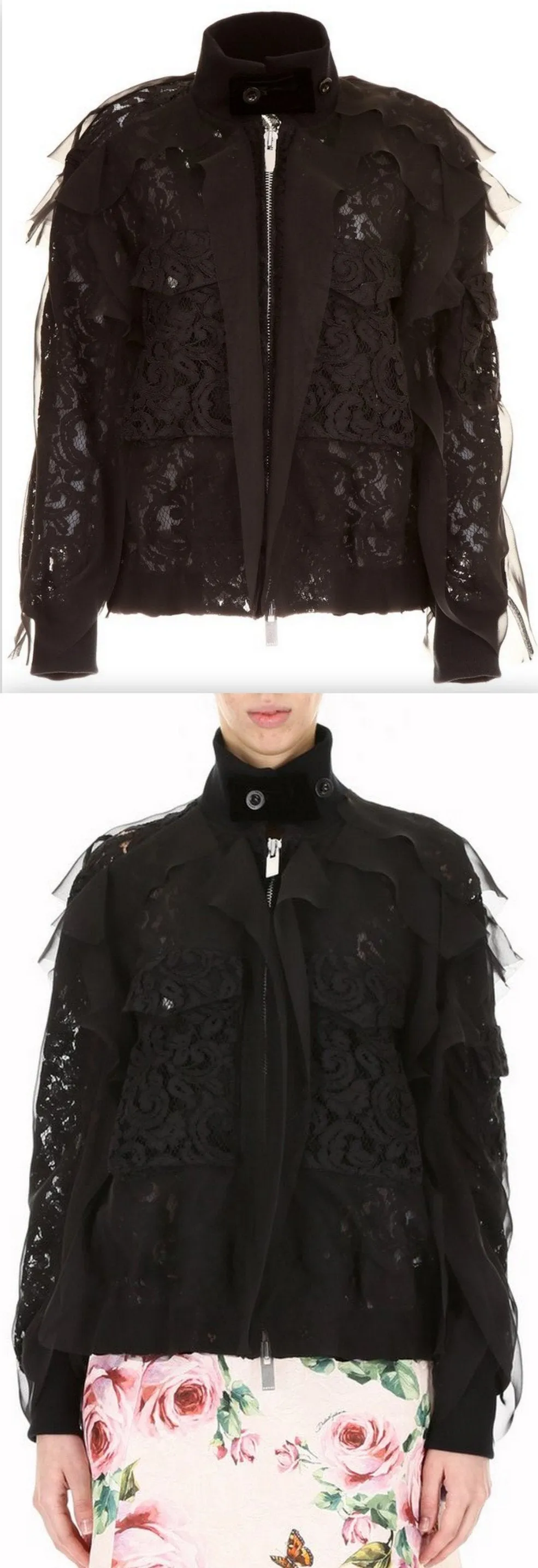 Lace Ruffle Bomber Jacket