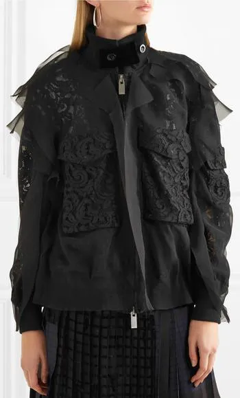 Lace Ruffle Bomber Jacket