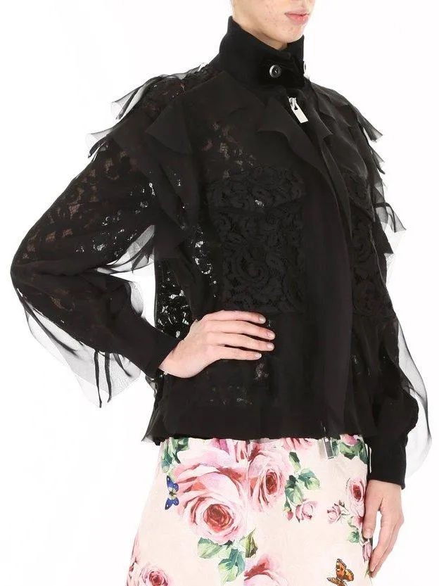 Lace Ruffle Bomber Jacket