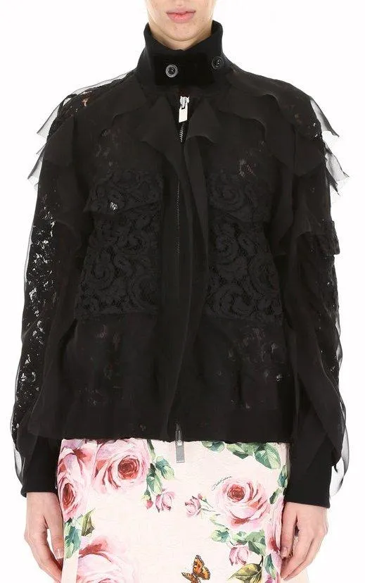 Lace Ruffle Bomber Jacket