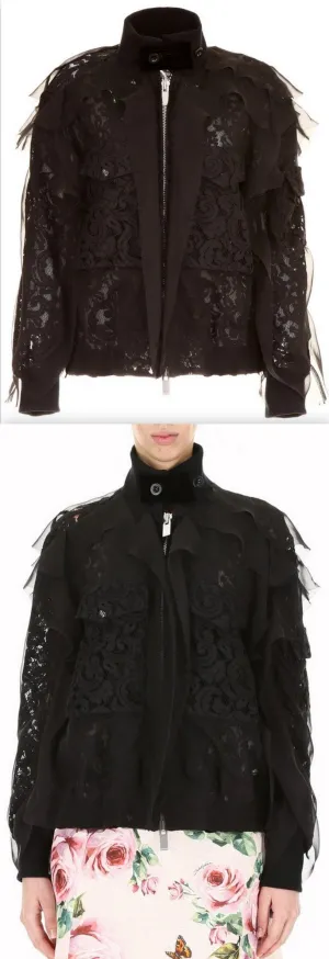 Lace Ruffle Bomber Jacket