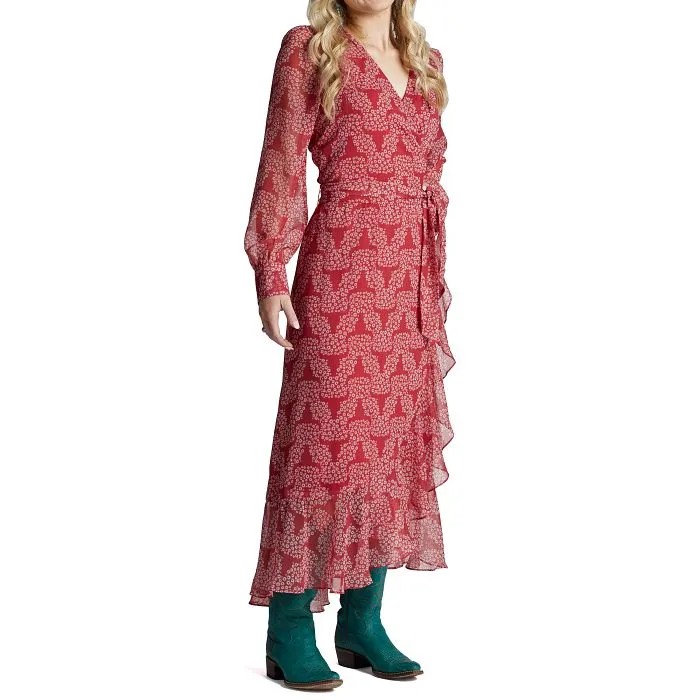 Ladies Justin Red Skull Wrap Maxi Dress