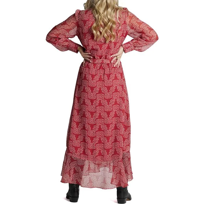 Ladies Justin Red Skull Wrap Maxi Dress