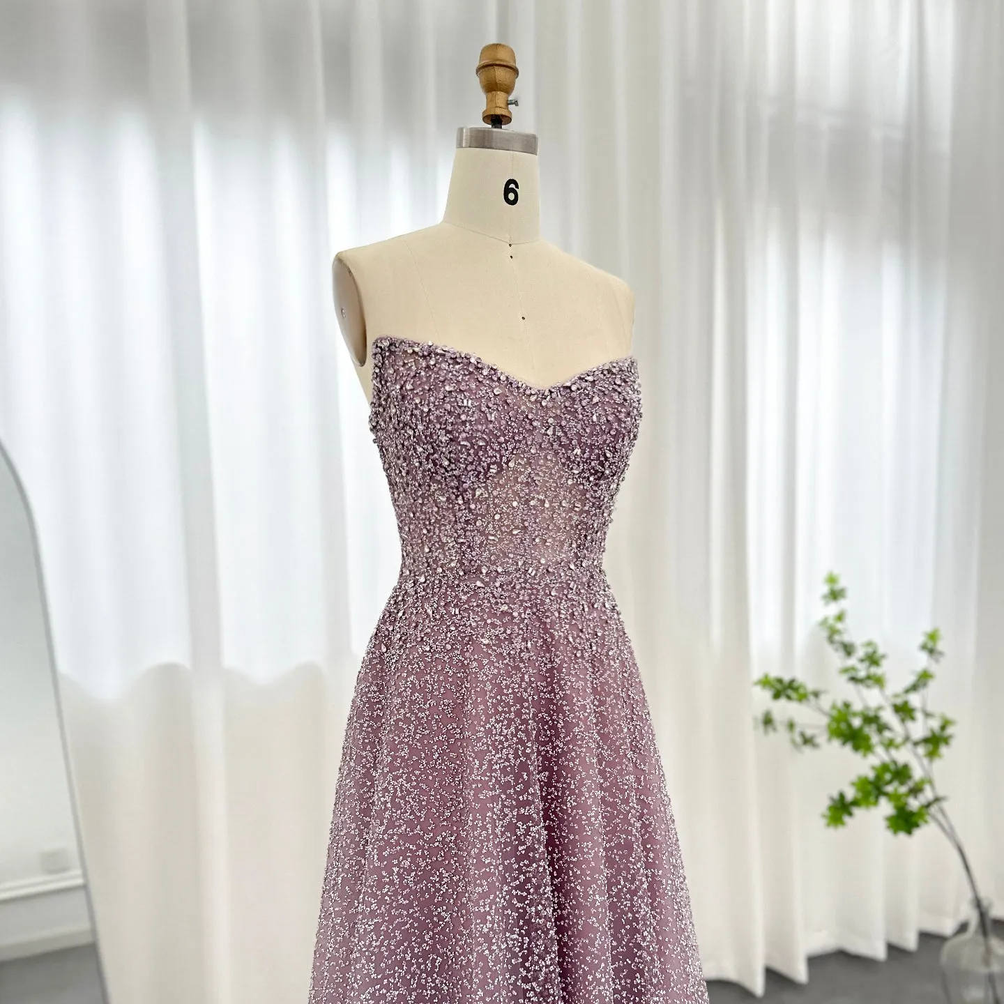 Luxury Crystal Purple Strapless Evening Dress SS132