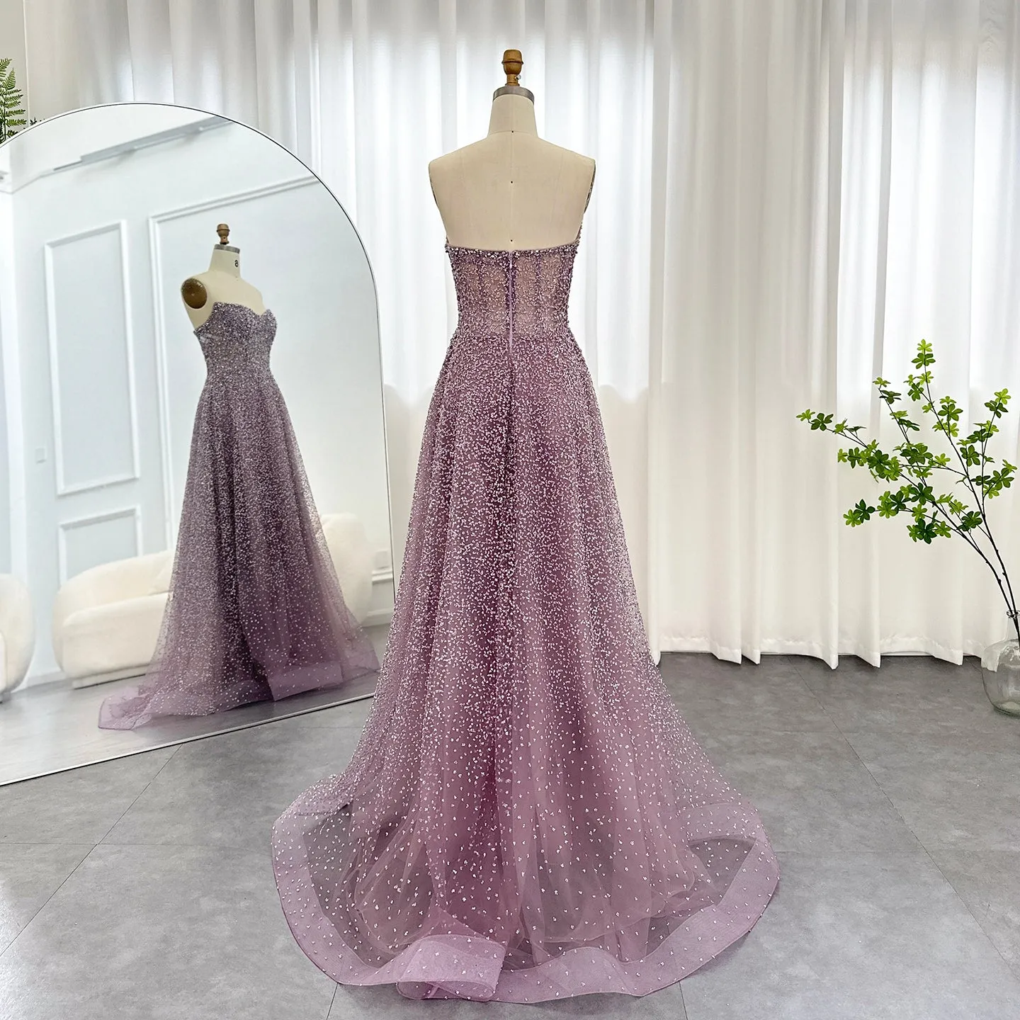 Luxury Crystal Purple Strapless Evening Dress SS132